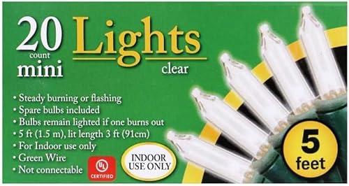 20-Count Clear Christmas Mini Lights, 5 ft Green Wire Strand