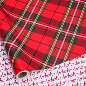BIOBROWN Reversible Christmas Wrapping Paper - 17 Inch X 33 Feet (46.7 sq. ft. ttl.) - Red Tartan Plaid and HOHO Design Perfect for Xmas, Party, Holiday Gift Wrap