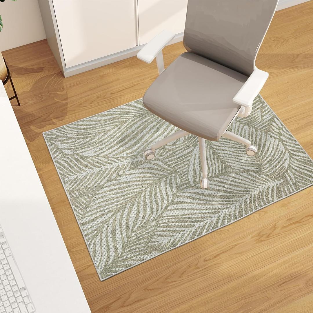 Office Chair Mat for Hardwood Floor, 48"x36" Easy Glide Computer Desk Mat Protector for Rolling Chair Under Desk Rug Nonslip Backing, Machine Wash (Modern) (Beige Leaf)