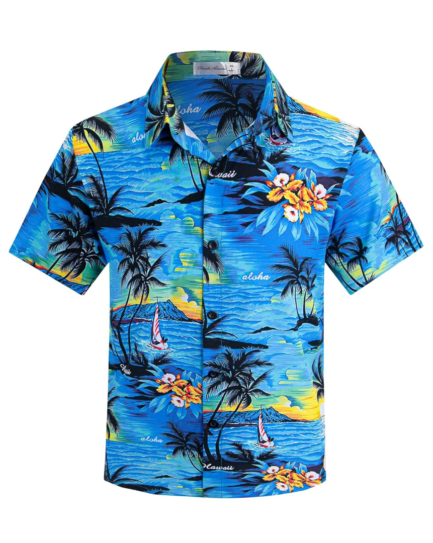 Weecreeture Boy's Button Down Hawaiian Shirt Short Sleeve, Kids Summer Beach Hawaiian Shirts for Boys for 14 Years