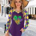 Mardi Gras Shirts for Women Funny Carnival Tuesday T Shirt New Orleans Party Shirt Mardi Gras Outfit Long Sleeve Tops (M)