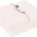 Wapaneus Foot Pocket Heated Blanket Electric Throw with 10 Heating Levels and 4 Timer Settings 4 Hours Auto Shut Off, Flannel Fast-Heating Heated Throw 50" x 60", Machine Washable, Pink