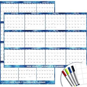 24" x 36" 2026 Wall Calendar Dry Erase - Large Starry Sky Calendar Wet & Dry Erasable Laminated 12 Month Annual Yearly Planner, Reversible, Horizontal/Vertical, with Major Holidays Julian Dates,5pcs