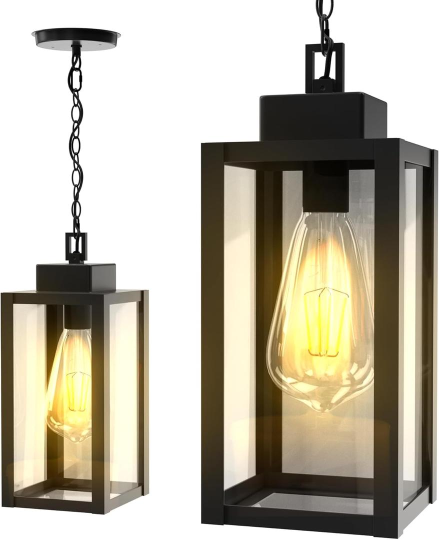 Outdoor Pendant Light Fixture Waterproof Outdoor Hanging Porch Light Anti-Rust Exterior Hanging Outdoor Lantern for Porch Yard Front Door Garage Balcony Patio Garden - 2 Pack