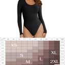 REORIA Womens Long Sleeve Bodysuits Fall Basic Round Neck Lightweight Double Lined Layering Slim Body Suit Tops (Medium, Dark Grey)