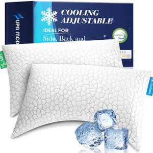 Cooling Pillow Queen Size Set of 2, Adjustable Bed Pillows for Sleeping, Luxury Shredded Memory Foam Side Sleeper Pillows 2 Pack, Cool No Flat Firm Cervical Neck Pillow for Side Sleepers Neck Pain (Crescent White(cooling)