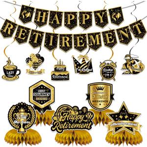 12Pcs Retirement Party Decorations for Men Women Black Gold Happy Retirement Banner Honeycomb Centerpiece Swirls Party Supplies Retired Farewell Party Set Work Graduation Party Decorations 12Pcs Retirement Party Decorations for Men Women Black Gold Happy Retirement Banner Honeycomb Centerpiece Swirls Party Supplies Retired Farewell Party Set Work Graduation Party Decorations