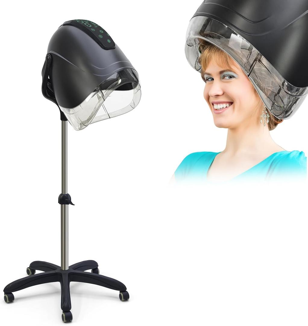 Professional Hooded Hair Dryer, 7-Color, Touch Screen, Salon Home Use Black | Bonnet Dryer, 1000W Brushless Motor, 8 Modes, Ionic & Ozone, Adjustable Temp, Speed, Timer, Low Noise, Fast & Even Drying