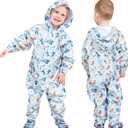 Kids Toddler Rain Suit for Boys Girls One Piece Hoodie Zipper Cartoon Waterproof Coverall Rain Jacket 1-10 Years (2-5T, Light Blue)