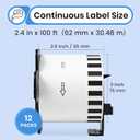 12 Rolls Compatible with Brother DK-22205/DK-2205 (2.4 in x 100 ft) Continuous Shipping Address Labels Replacement Refills QL-800 QL-820 QL-810 QL-1110 QL Label Printer