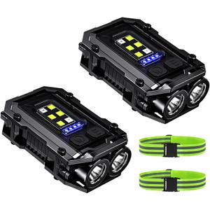 500LM Clip on Flashlight, 2Pack 8 Modes Running Light for Runners Rechargeable Safety Lights Portable COB Flashlight for Night Working, Running, Camping, Fishing, Hiking, Dog, Gift