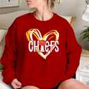 Football Sweatshirt Women Game Day Sweatshirts Football Team Fans Pullover Shirt Heart Graphic Long Sleeve Tops (Red, L)