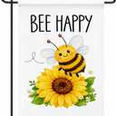 2 x Summer Party Decorations - Bee Happy Summer Garden Flag | Double Sided Sunflower Welcome Yard Decor | Summer Party Accessories Backdrop Favors Supplies Decor for Garden Yard Porch Patio Lawn Outdoor Outside