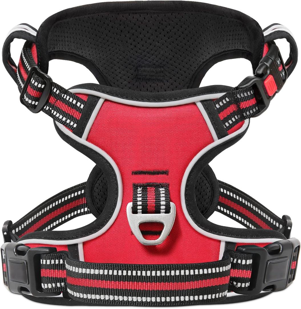 Timos Dog Harness Small Sized, No Pull with Neck Lockable Snap, No Choke Front Clip Dog Reflective Harness, Adjustable Metal Rings 3 Buckles, Easy Control Handle for Small Dogs Red S (Small (Pack of 1))