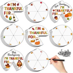 COcnny Fall Thanksgiving Coloring Craft- 24 Sets Color Your Own Thankful Art Craft DIY Wheel Cards for Kids, Autumn Turkey Pumpkin Blank Paper Art for Sunday School Home Class Activities