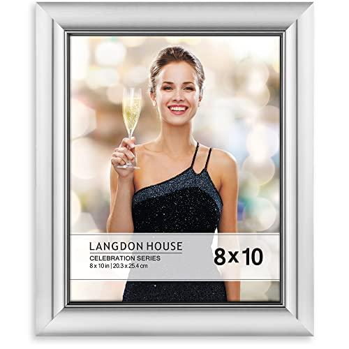 Langdon House 8x10 Silver Picture Frame, Contemporary Glam Photo Frame 8 x 10, Wall Mount or Table Top, Celebration Collection