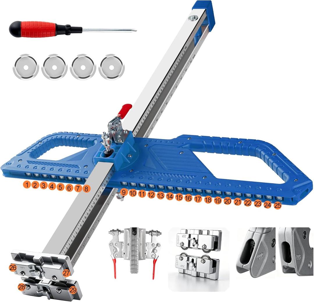 Drywall Cutter Tool, Supports Up to 5/8" Drywall, 29 Stainless Steel Rollers for Smooth Movement, Tungsten Steel Cutting Rollers, Adjustable Dual-Side Positioning Clamp with Dual Scale