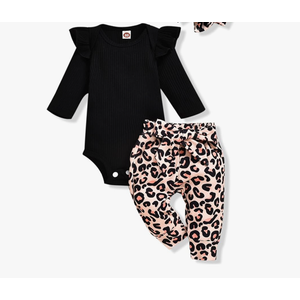 Aalizzwell Preemie Newborn Infant Baby Girls Clothes Ribbed Romper Bodysuit Pants Set Fall Winter Outfits
80
