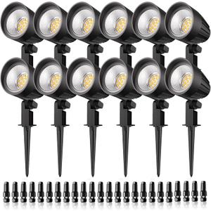 Low Voltage Landscape Lighting, 15W LED Landscape Spotlights with Connectors 12V-24V AC/DC 3000K IP66 Waterproof Warm White Spotlights for Yard Garden Pathway Outdoor (12 Pack)