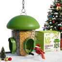 LONA Bird Feeders for Outdoors Hanging  3 Separate Compartments, 3 Feeding Ports, Weatherproof Dome & 3 Ways to Hang, Large Capacity for Cardinals/Finches (Green (Normal)