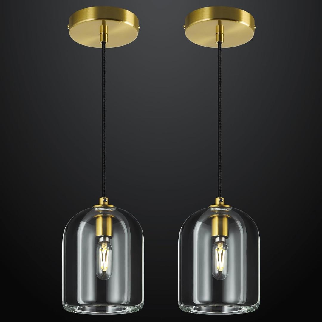Modern Gold Pendant Lights Kitchen Island Ceiling Chandelier Indoor Crystal Hanging Light Fixtures for Dining Room Kitchen Living Room Bedroom2Pack