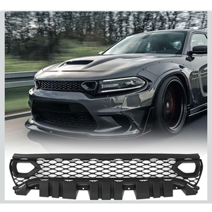 Front Upper Grille Assembly Compatible With 2015-2023 Dodge Charger SRT Pursuit R/T SE GT Scat Pack Daytona Replacement for 68417502AA Mesh Grill W/ 2 Side Bezels