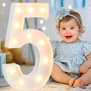 Pooqla Large Light Up Numbers for 5th Birthday Decorations, 12.6 in Tall White Plastic Marquee Numbers Sign Party Decorations, Gift for Girls Boys Night Light Wedding Anniversary Decor, Big Number 5