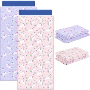 2 Pcs Unicorn Nap Mat Cover for Girls Boys Sewn in Flap Design Pink Purple Pastel Sleeping Kids Nap Mat Covers Soft Microfiber Cot Sheet for Toddler Daycare Preschool Kindergarten (Large)