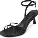 wetkiss Women's Round Open Toe Kitten Heel Ankle Strap Sandals (6, Black)