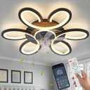 Black-Star Ring Ceiling Fans with Lights and Remote, 27 Inch Modern Low Profile Flush Mount Ceiling Fan, Dimmable LED Ceiling Light Fixture, Small Ceiling Fans for Bedroom, Kitchen, Indoor-Black