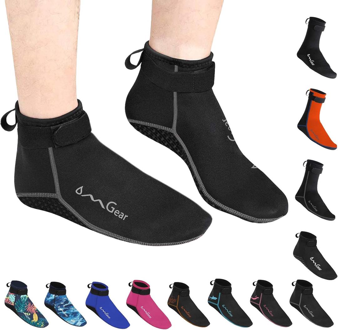 OMGear Water Socks Neoprene Socks Beach Booties 3mm 5mm Anti-Slip Wetsuit Footwear Fin Swim Sand Proof Socks (Small, 3mm Low Cut/Grey)