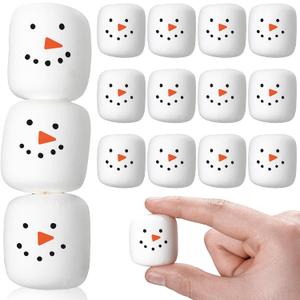 12 Pcs Christmas Faux Snowmen Marshmallows Table Decor Xmas Snowman Marshmallow Centerpiece Sign Christmas Tiered Tray Farmhouse Tabletop Freestanding Block for Winter Tiered Tray Cocoa Bar