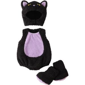 Kuriozud Cute Fuzzy Animal Costume for Baby Girl Boy Halloween Costume Romper with Hat and Leg Warmer 4pcs Cosplay Outfit (6-9 Months, Cat Black Purple)