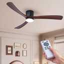 60" Wood Ceiling Fan with Lights Remote, Reversible DC Motor 6-Speed Ceiling Fan, 3 Blades Low Profile Flush Mount Ceiling Fans, Modern Ceilingfans for Low Profile, Walnut and Matte Black