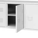 MIOCASA TV Stand Metal TV Table with Storage Steel 3 Door Locker Cabinet for Living Room (White)