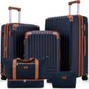 KUNEL Expandable 5 Piece Luggage Sets with Detachable Spinner Wheels and TSA Lock, Unisex Hardside ABS Suitcase Set, Hardshell Lightweight Waterproof Travel Hard Case Suitcases with Wheels, Darkblue