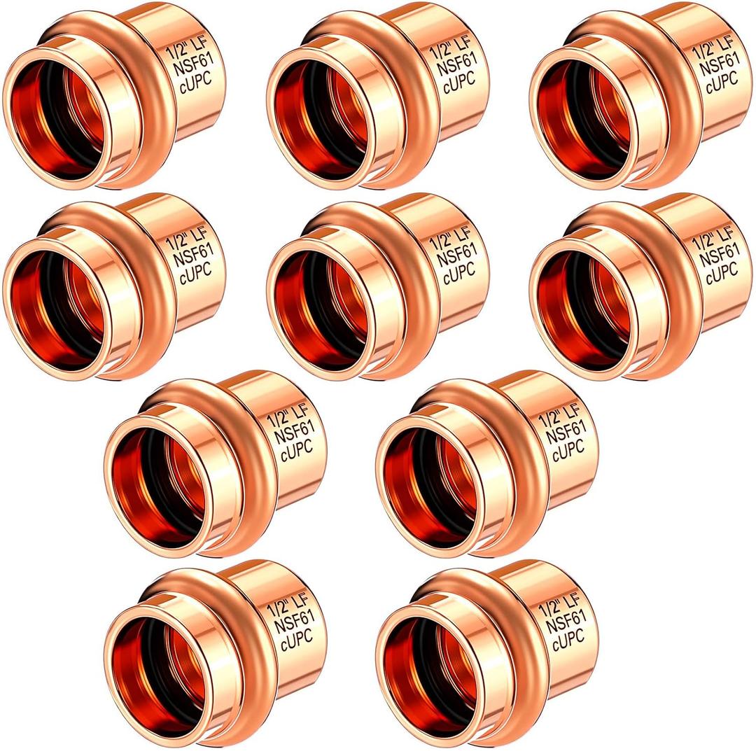 Therwen 10 Pcs 1/2-inch Copper Pipe Press Fittings, 90 Degree Elbow Coupling Zero Lead, Elbow Press Adapter Fittings Coupling for Plumbing