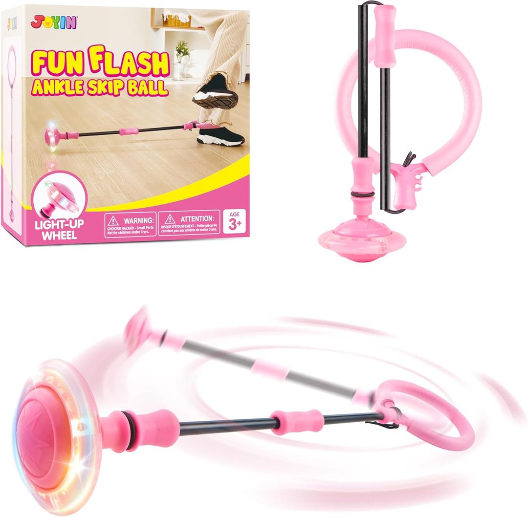JOYIN Pink Ankle Skip Ball with Flashing Lights, Toy for Kids Indoor & Outdoor, Flashing Swing Ball Foldable Sports Toy, Birthday Gifts for Kids 3 4 5 +