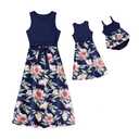 IFFEI Mommy and Me Dresses Matching Outfits Floral Printed Sleeveless Tank Maxi Dress for Mother and Daughter Blue-Pink 2 Years M
