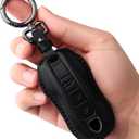 Tukellen for Porsche Leather Key Fob Cover with Keychain Key Shell Compatible with 2020-2023 Panamera, Cayenne, Macan, 918-Black