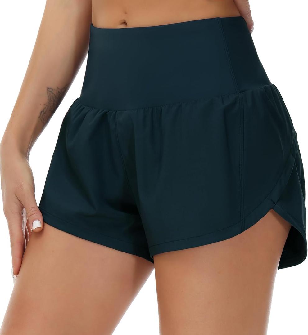 THE GYM PEOPLE Womens High Waisted Running Shorts Quick Dry Athletic Workout Shorts with Mesh Liner Zipper Pockets, Small 