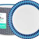8.37 inch Disposable Paper Plates, 300 Count Dinner Paper Plates, Soak-Proof Disposable Plates, Cut-Proof Heavy Duty Paper Plates for Everyday Use, Navy Diamond Pattern Rim Design