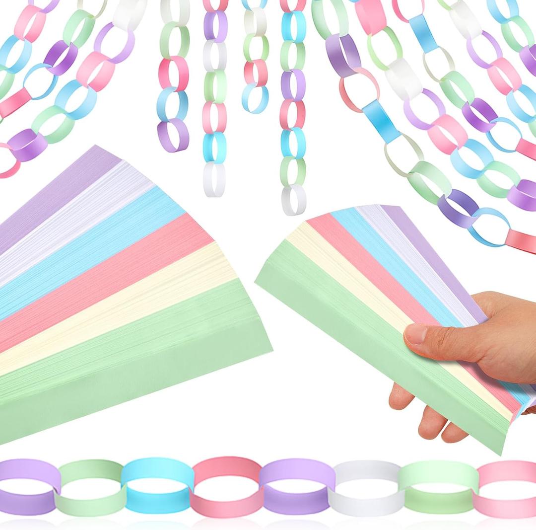 Lincia 600 Sheet Paper Chain Garland Strips 1x8 Inch with Double Sided Tape, DIY Construction Paper Chains for Birthday Wedding Holiday Party Decorations, Crafts Supplies (Morandi Color)