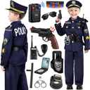 Tepsmigo Police Costume for Kids, Police Uniform for Kids with Police Uniform, Recorder, Shoulder Police Lights, Halloween Costume for Boys Girls, Role Play Kit for Boys Girls (Medium-(5-7 Year))