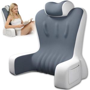 Reading Pillow- Memory Foam Back Pillow for Bed Sitting Up, Ergonomic Lumbar Support Cushion with Arms for Reclining, Gaming, Working, Resting, Watching TV (Grey), Standard