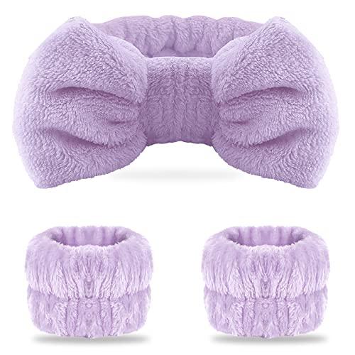 WSYUB Spa headband, Wristbands, Headband for Washing Face, 2pcs Wristlets for Sleeves Dry, Make up Headband, Purple