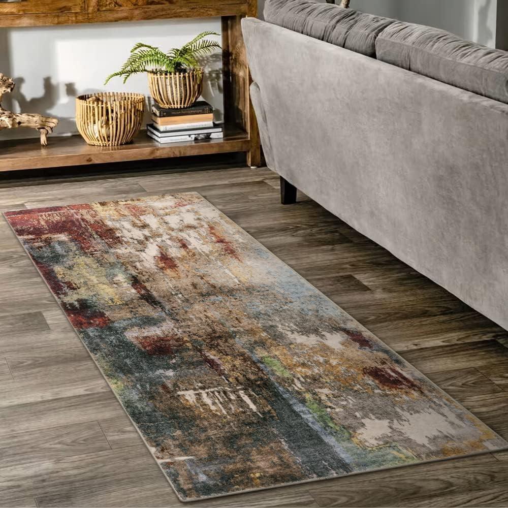Lahome Modern Abstract Bathroom Runner Rug, 2x4.3 Red Entryway Carpet Runner Rugs with Rubber Backing, Soft Washable Non Slip Laundry Room Rugs and Mats for Bedroom Door Foyer Kitchen Hallway