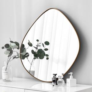 Asymmetrical Wall Mirror Metal Brass Framed Wall Mirror for Living Room Bedroom Bathroom Entryway Wall Decor 19.8" L x 19" W ELE-005G