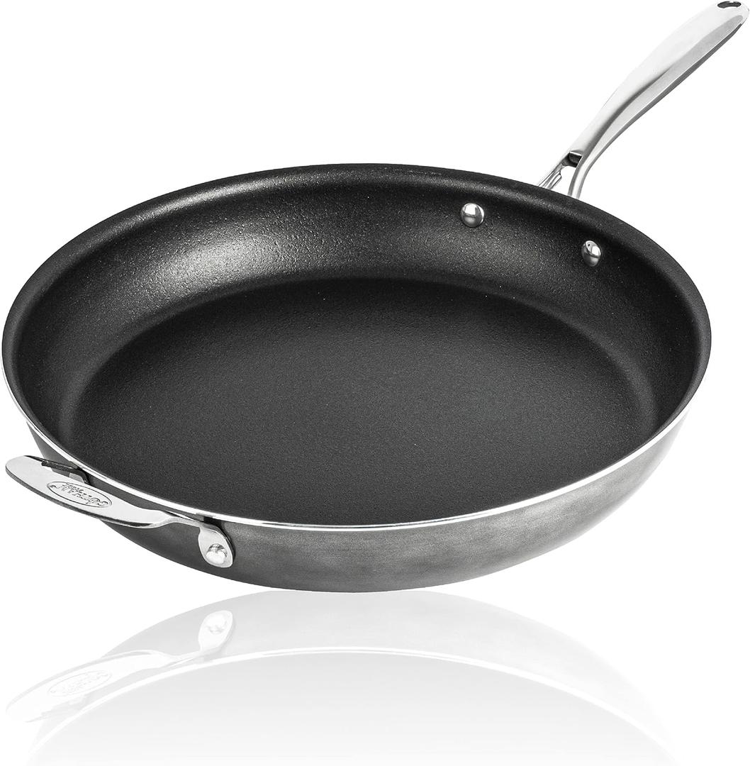 Granitestone 14” Frying Pan with Lid, Large Non stick Frying Pan for Cooking, Frying Pan Nonstick, Ultra Durable Mineral and Diamond Coating, Family Sized Open Skillet, Oven and Dishwasher Safe, Black