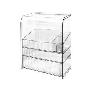 Cosmetic Makeup Organizer with Lid Waterproof & Dustproof, Large Skin Care Cosmetic Display Case with 3 Drawers, Bathroom Vanity Countertop Storage for Lipsticks Jewelry, Perfume